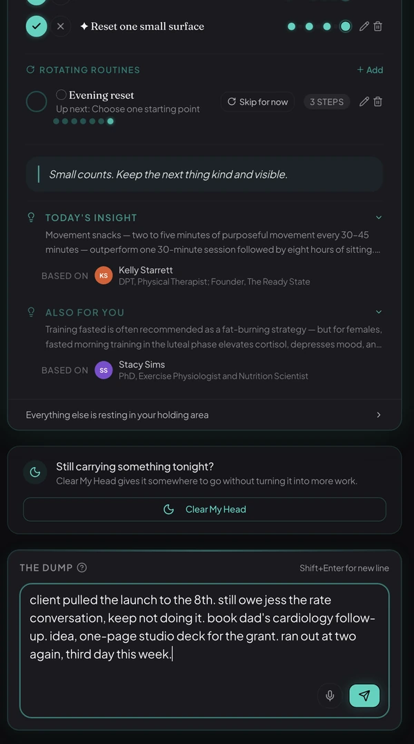 Pulse dump with an unstructured thought entered into the text field